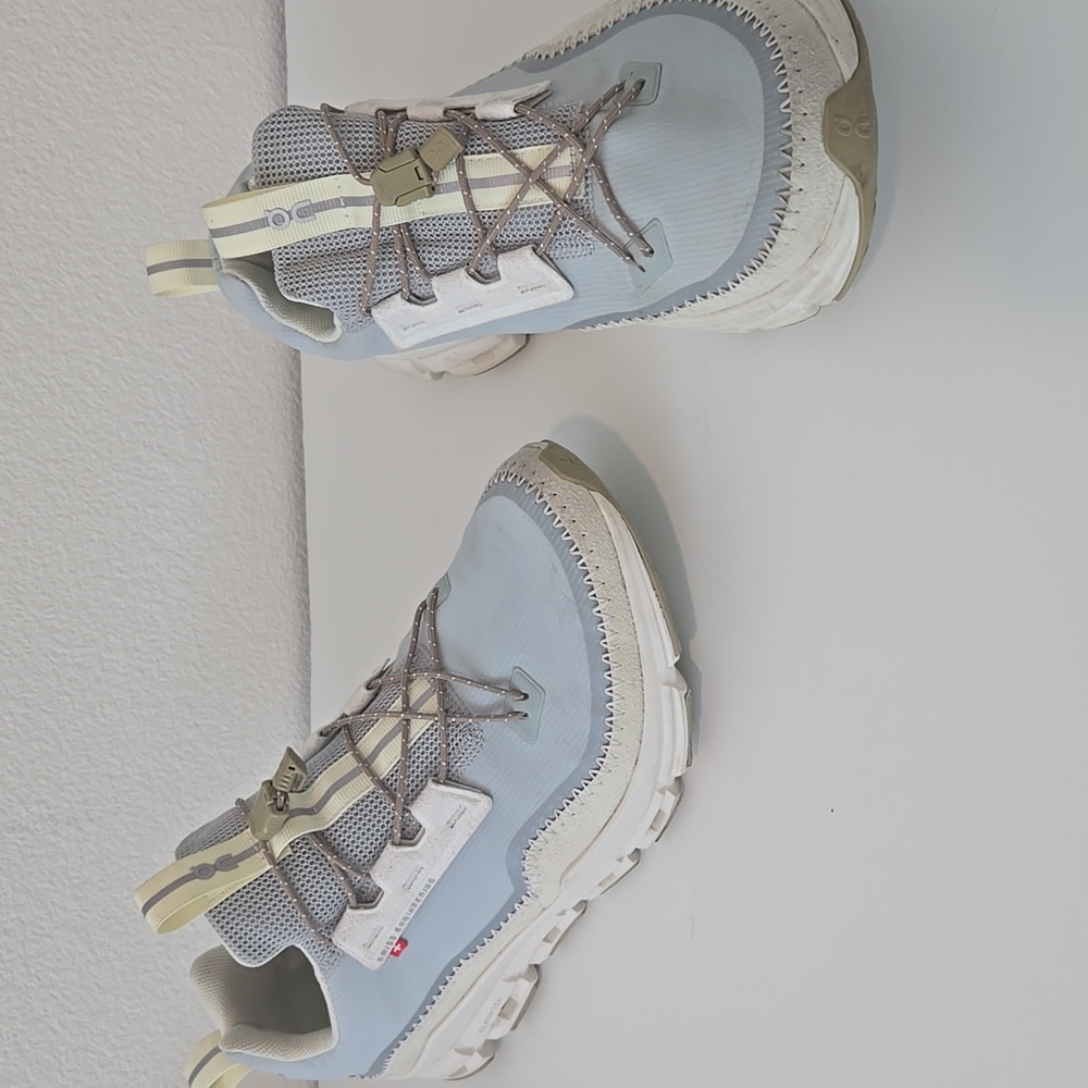 On Running Athletic Shoes in Light Blue and White